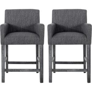 Christopher Knight Home Armga Fabric Upholstered Counter Stools Set of 2, Wooden Counter Height Barstool Set, Kitchen Island Bar Stool Chair, Dining Room Armchair Set, Charcoal Gray