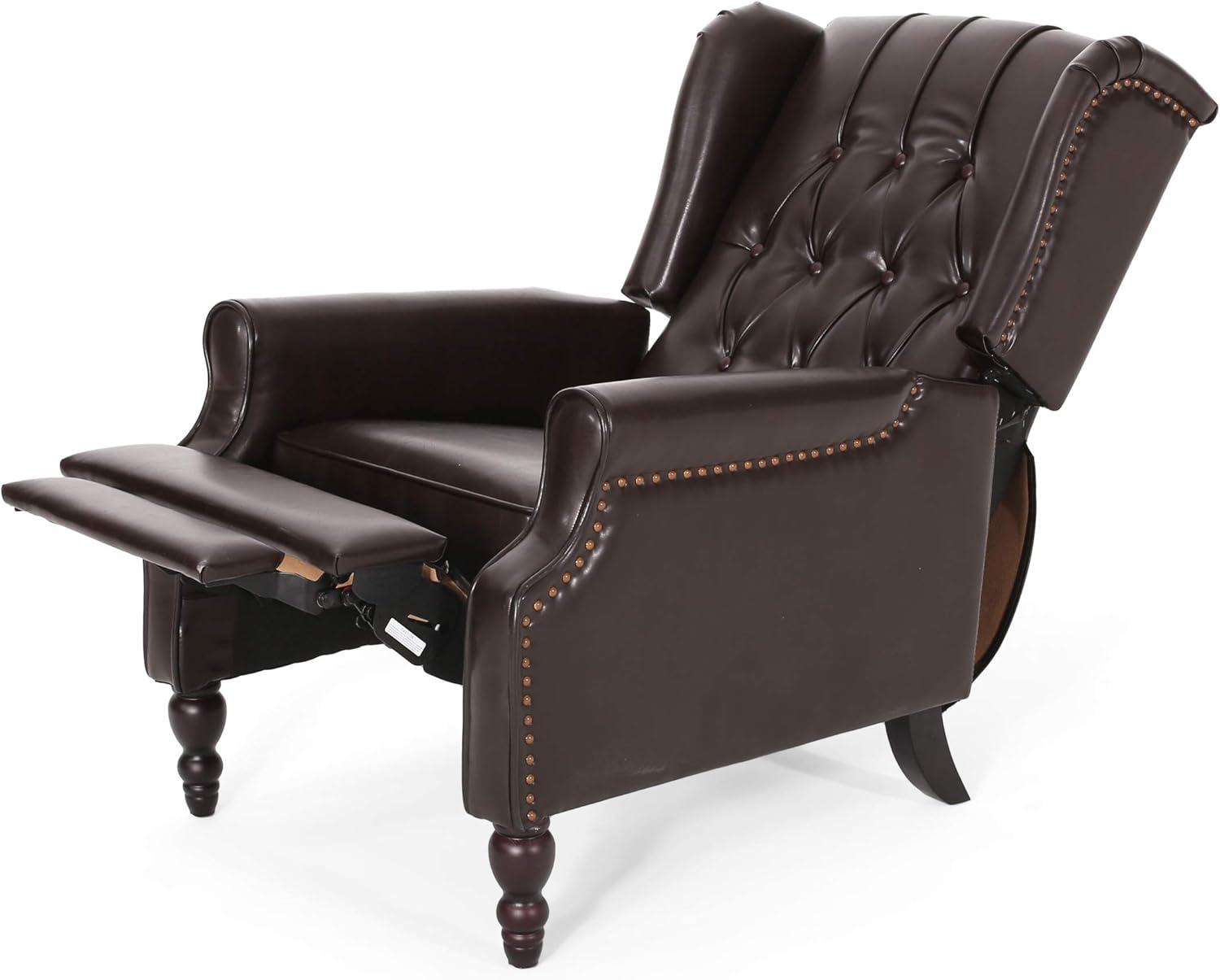 image:imageChristopher Knight Home GDFStudio Elizabeth Tufted Bonded Leather Recliner Vintage Reclining Reading Armchair 285D x 345W x 41H in Brown
