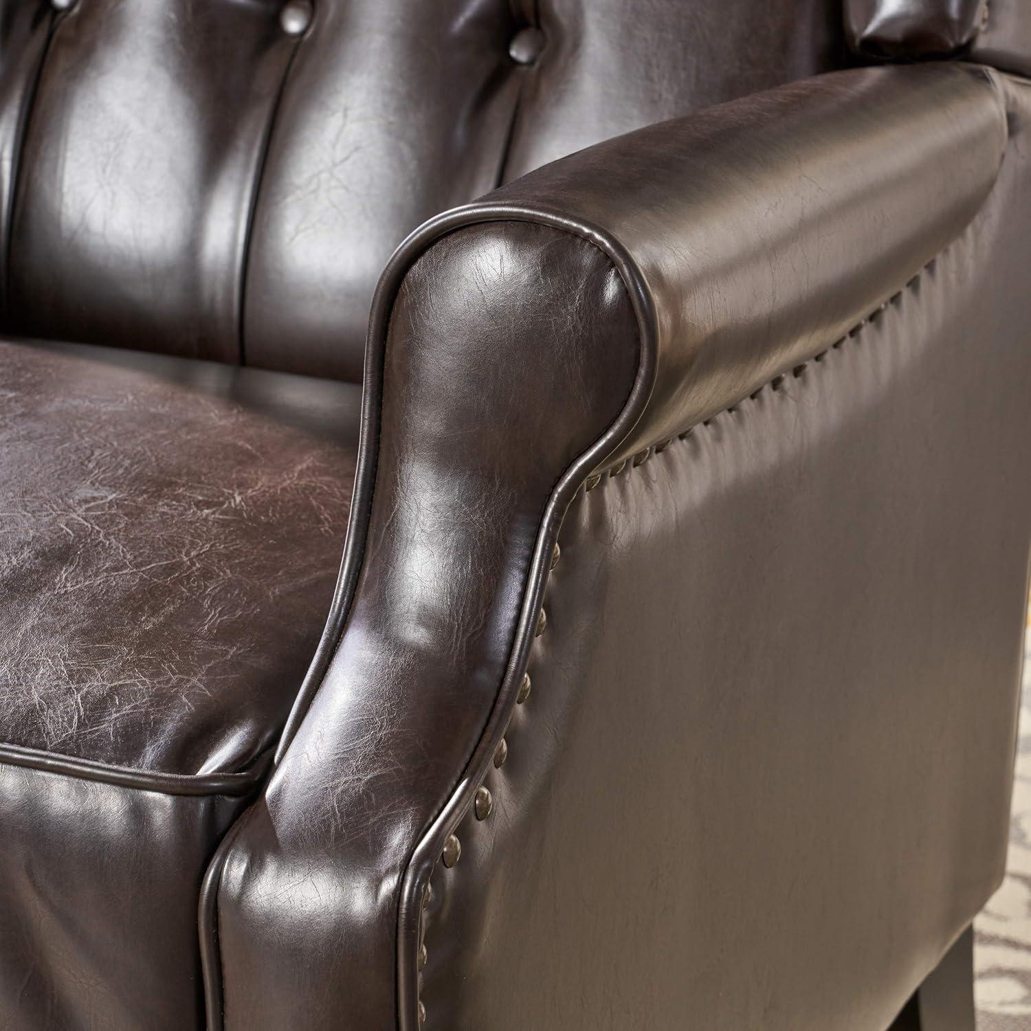 image:imageChristopher Knight Home GDFStudio Elizabeth Tufted Bonded Leather Recliner Vintage Reclining Reading Armchair 285D x 345W x 41H in Brown