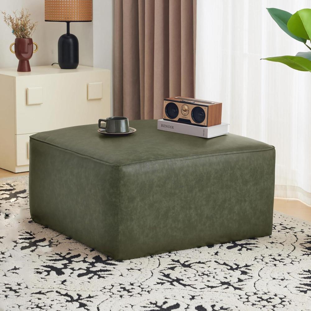 image:imageChristopher Knight Home Ellis Faux Leather Ottoman Footstool Square Pouf Poufee Footrest Ottoman Large Seat Modern Side Table for Living Room Bedroom Home Decor Gifts GreenGreen