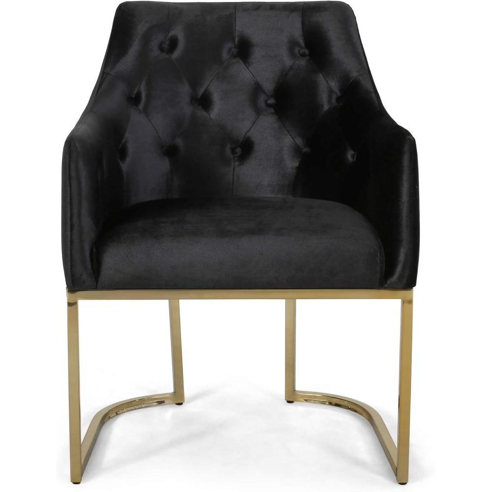 image:imageChristopher Knight Home Fern Modern Tufted Glam Accent Chair with Velvet Cushions and UShaped Base Teal Finish Black Rose Gold 26D x 26W x 34H inBlack  Gold