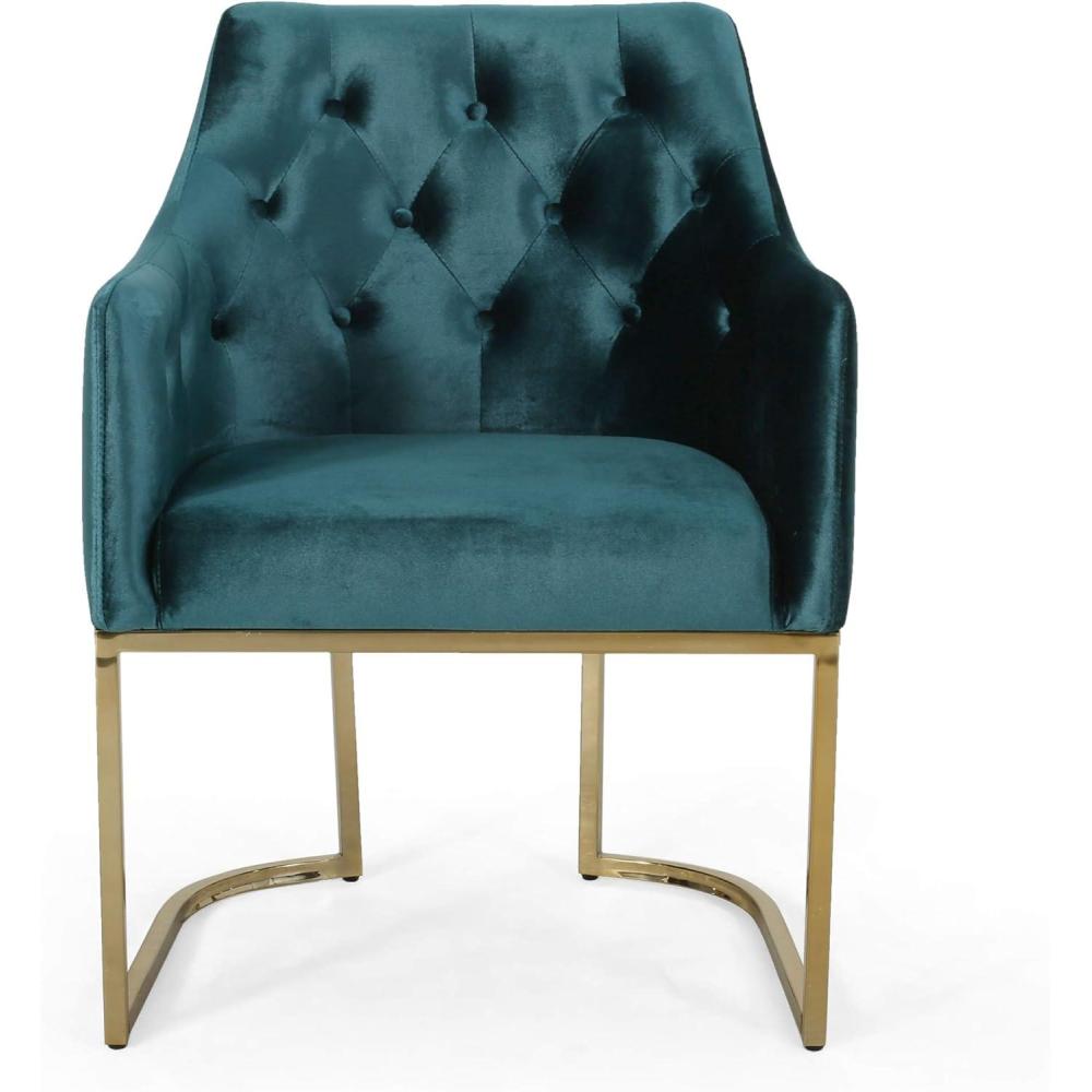image:imageChristopher Knight Home Fern Modern Tufted Glam Accent Chair with Velvet Cushions and UShaped Base Teal Finish Black Rose Gold 26D x 26W x 34H inBlack  Rose Gold
