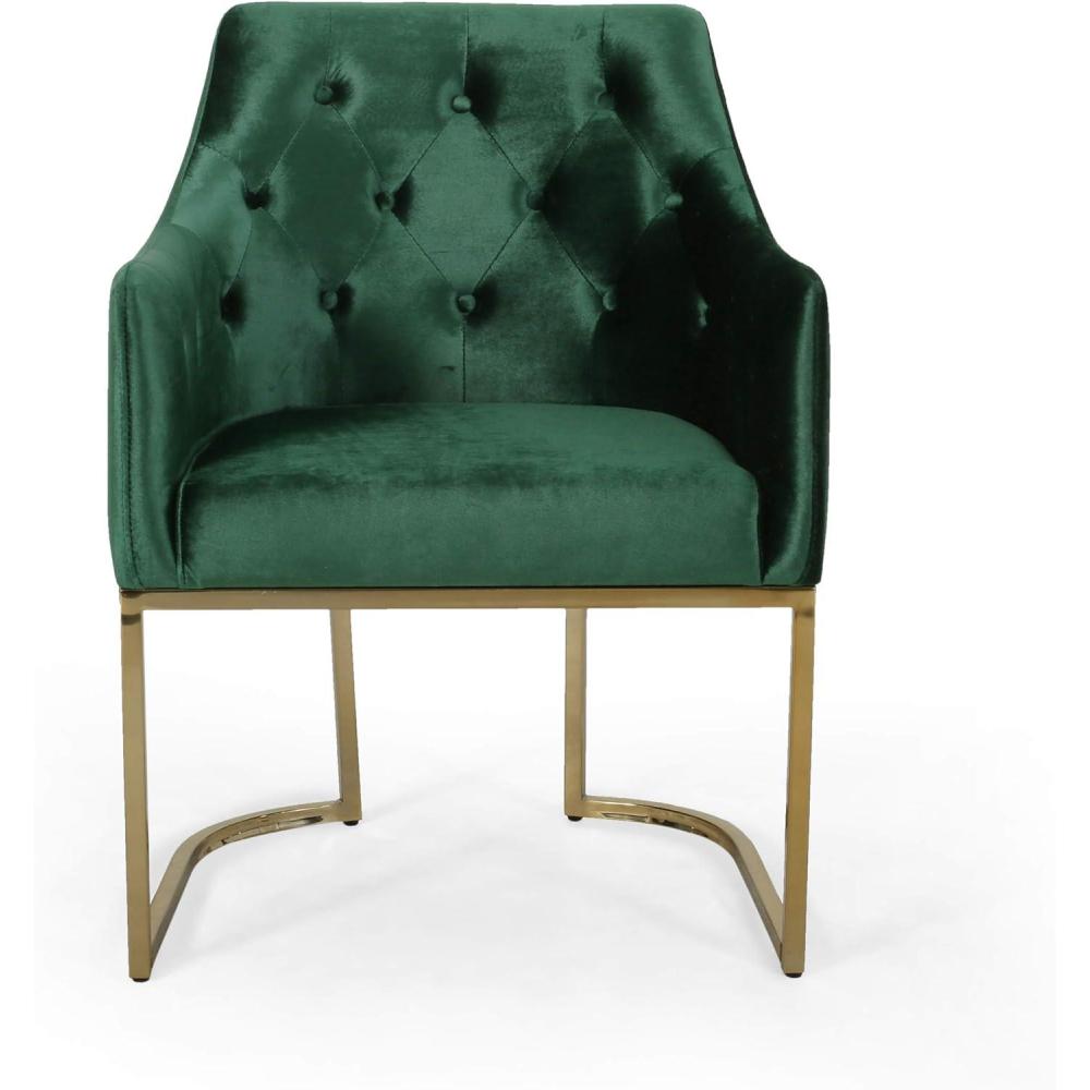 image:imageChristopher Knight Home Fern Modern Tufted Glam Accent Chair with Velvet Cushions and UShaped Base Teal Finish Black Rose Gold 26D x 26W x 34H inEmerald Gold