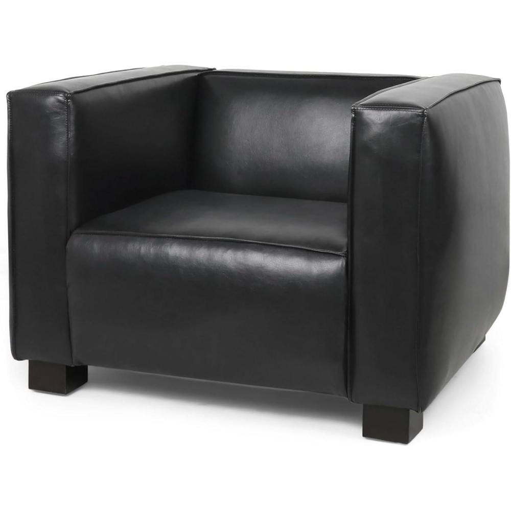 image:imageChristopher Knight Home Goyette Contemporary Faux Leather Club Chair Midnight Black and Dark WalnutMidnight Black  Dark Walnut