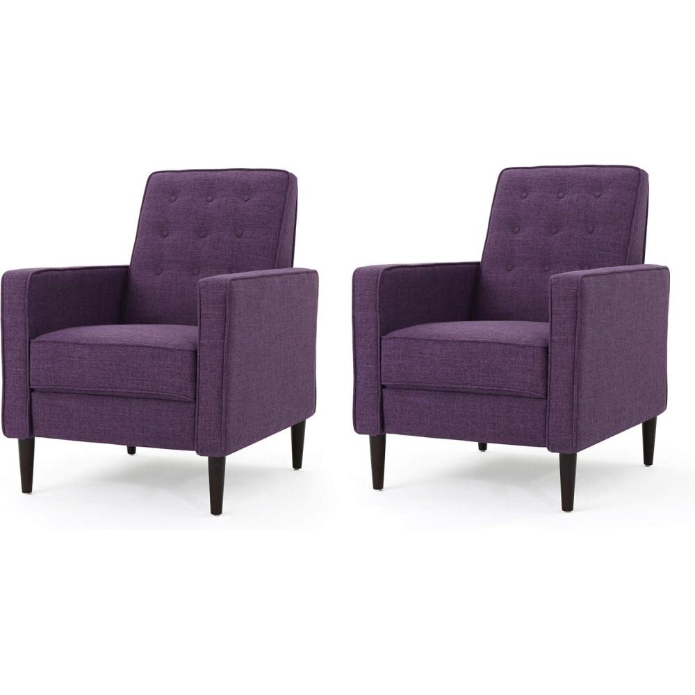 image:imageChristopher Knight Home Mervynn MidCentury Modern Fabric Recliners 2Pcs Set GreyMuted Purple  Dark Espresso