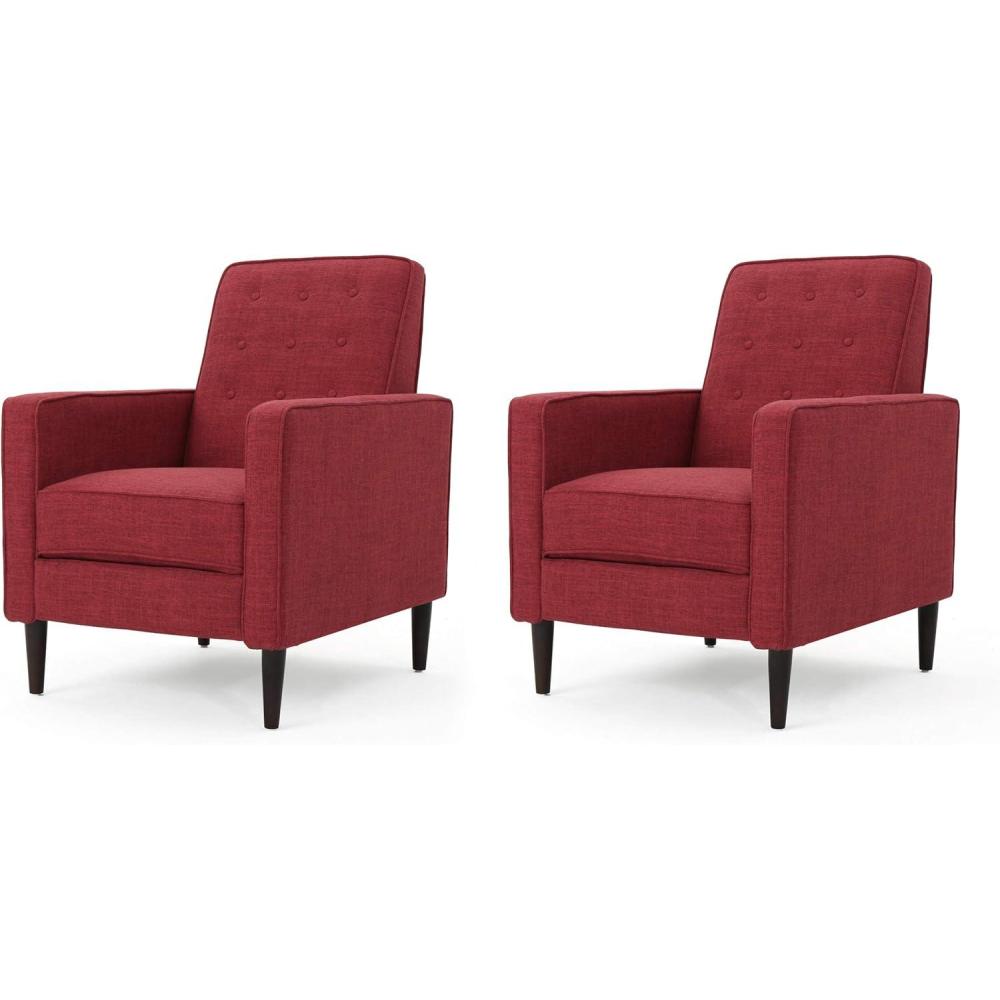 image:imageChristopher Knight Home Mervynn MidCentury Modern Fabric Recliners 2Pcs Set GreyRed  Dark Espresso