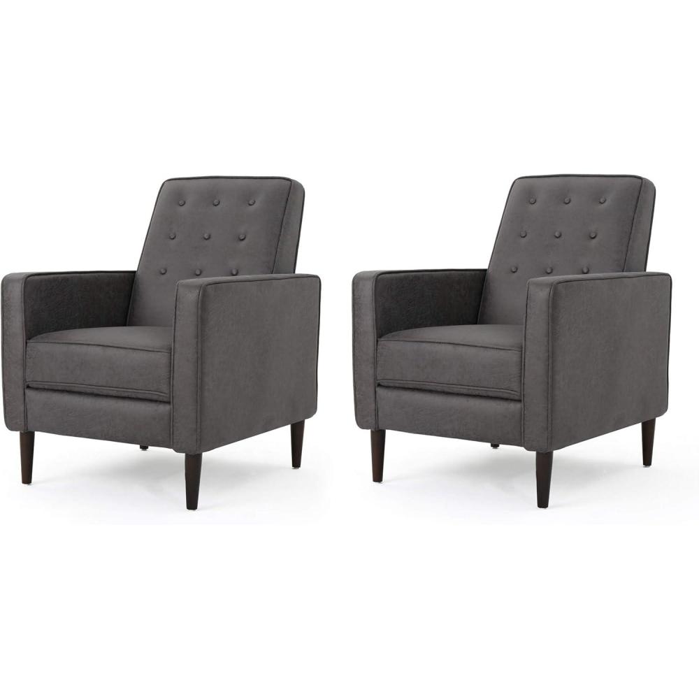 image:imageChristopher Knight Home Mervynn MidCentury Modern Fabric Recliners 2Pcs Set GreySlate  Dark Espresso
