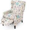 Christopher Knight Home Ellyn Fabric Recliner (Set of 2), Light Beige with Blue Floral, Dark Brown