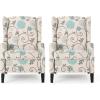 Christopher Knight Home Ellyn Fabric Recliner (Set of 2), Light Beige with Blue Floral, Dark Brown