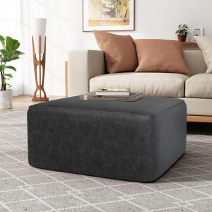 Christopher Knight Home Ellis Faux Leather Ottoman Footstool, Square Pouf Poufee Footrest Ottoman Large Seat, Modern Side Table for Living Room Bedroom Home Decor Gifts, Green(Black)