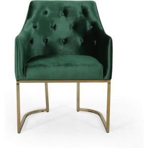 Christopher Knight Home Fern Modern Tufted Glam Accent Chair with Velvet Cushions and U-Shaped Base, Teal Finish, Black, Rose Gold 26D x 26W x 34H in(Emerald  Gold)
