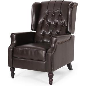 Christopher Knight Home GDFStudio Elizabeth Tufted Bonded Leather Recliner, Vintage Reclining Reading Armchair, 28.5D x 34.5W x 41H in, Brown