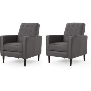 Christopher Knight Home Mervynn Mid-Century Modern Fabric Recliners, 2-Pcs Set, Grey(Slate / Dark Espresso)