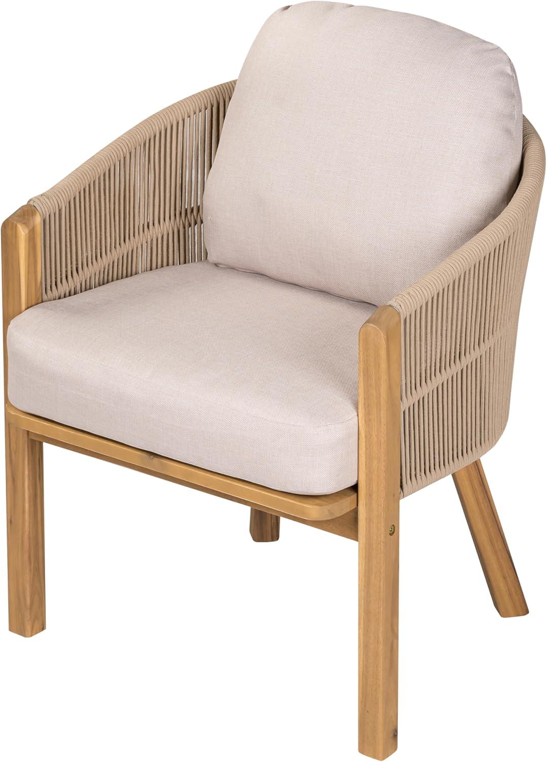 image:imageChristopher Knight Home Grotta Acacia Wood Patio Dining Chairs Set of 2 Wooden Outdoor Dining Armchair Set with Removable Cushions Outdoor Kitchen Side Chair with Woven Rope TeakBeige