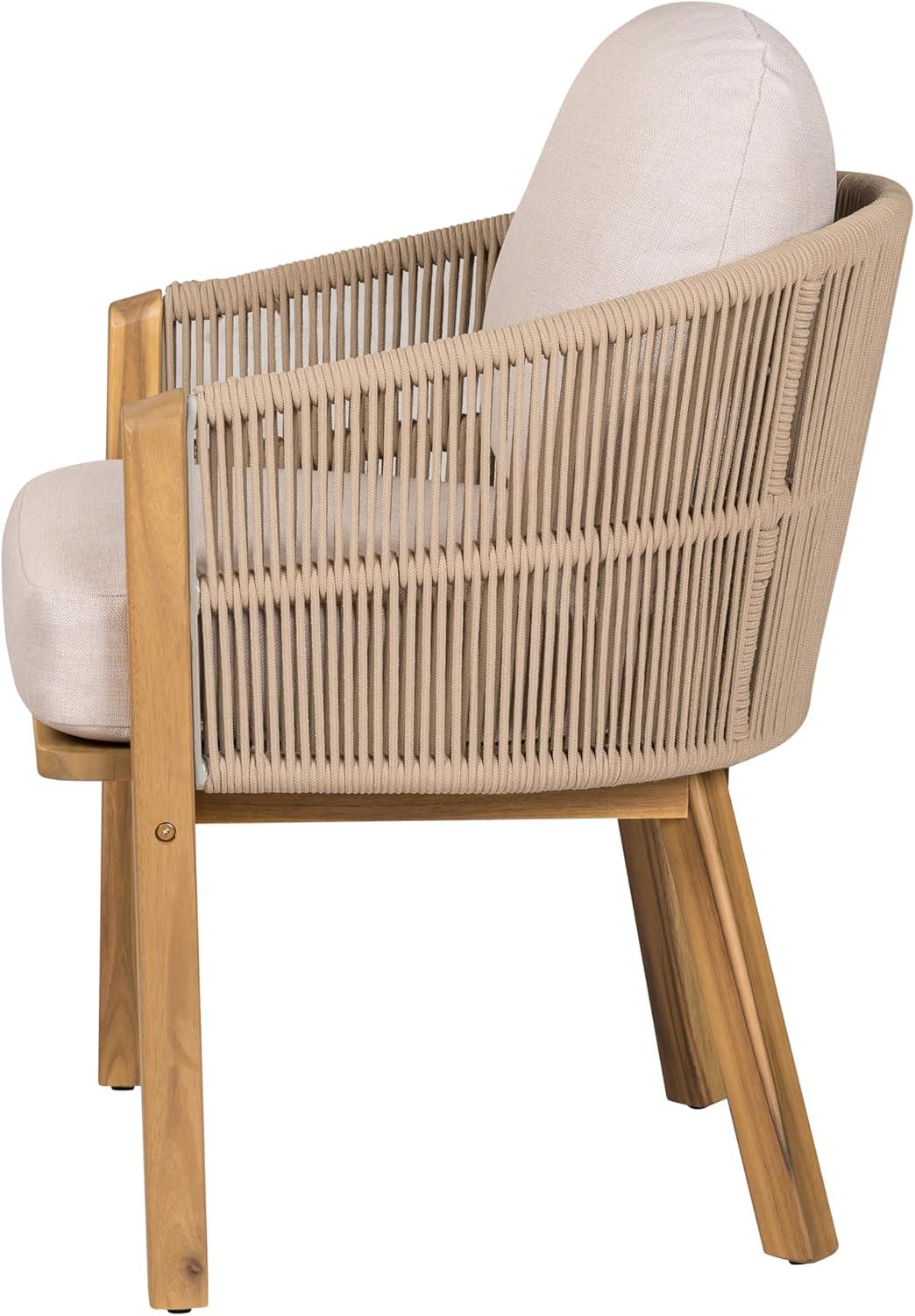 image:imageChristopher Knight Home Grotta Acacia Wood Patio Dining Chairs Set of 2 Wooden Outdoor Dining Armchair Set with Removable Cushions Outdoor Kitchen Side Chair with Woven Rope TeakBeige