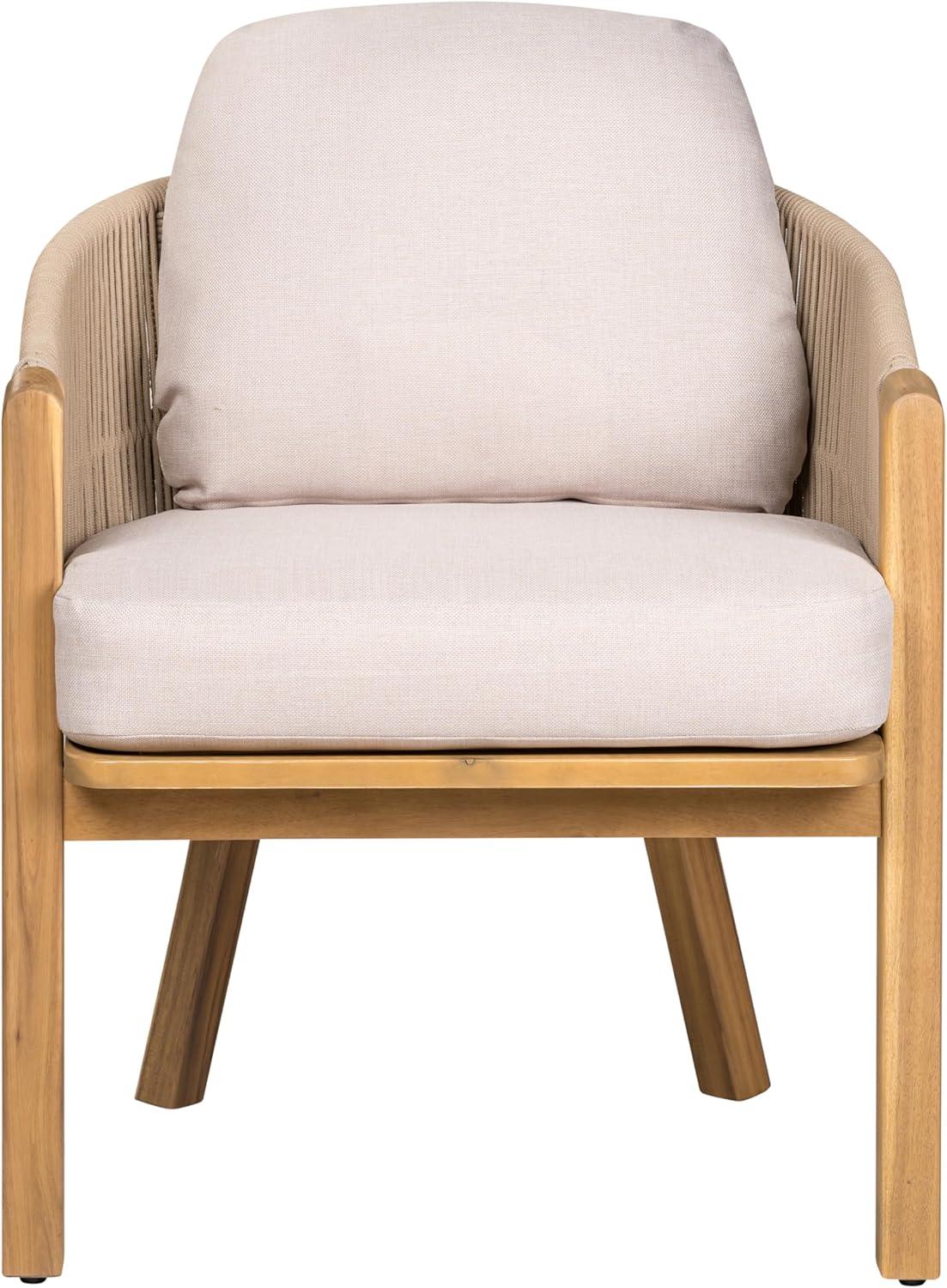 image:imageChristopher Knight Home Grotta Acacia Wood Patio Dining Chairs Set of 2 Wooden Outdoor Dining Armchair Set with Removable Cushions Outdoor Kitchen Side Chair with Woven Rope TeakBeige