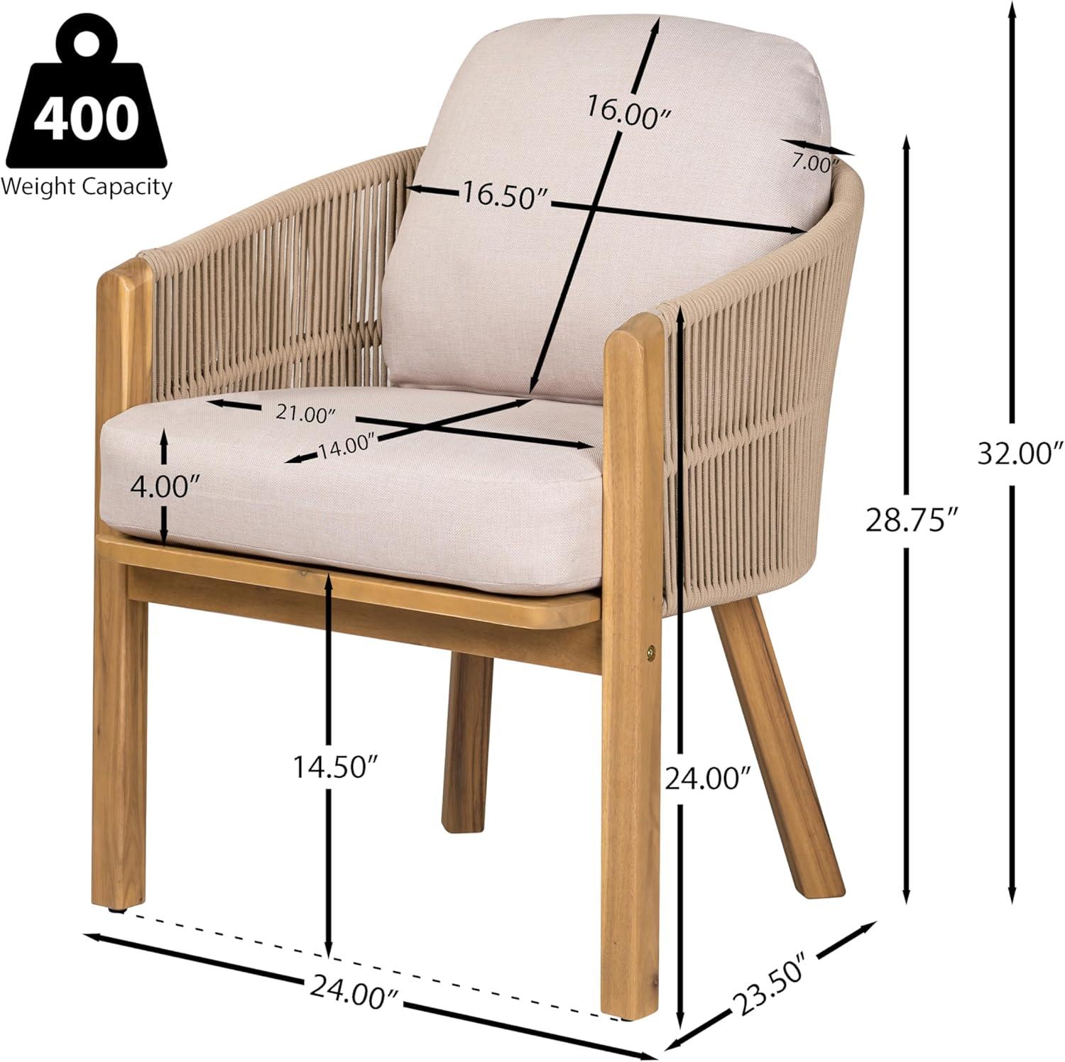 image:imageChristopher Knight Home Grotta Acacia Wood Patio Dining Chairs Set of 2 Wooden Outdoor Dining Armchair Set with Removable Cushions Outdoor Kitchen Side Chair with Woven Rope TeakBeige