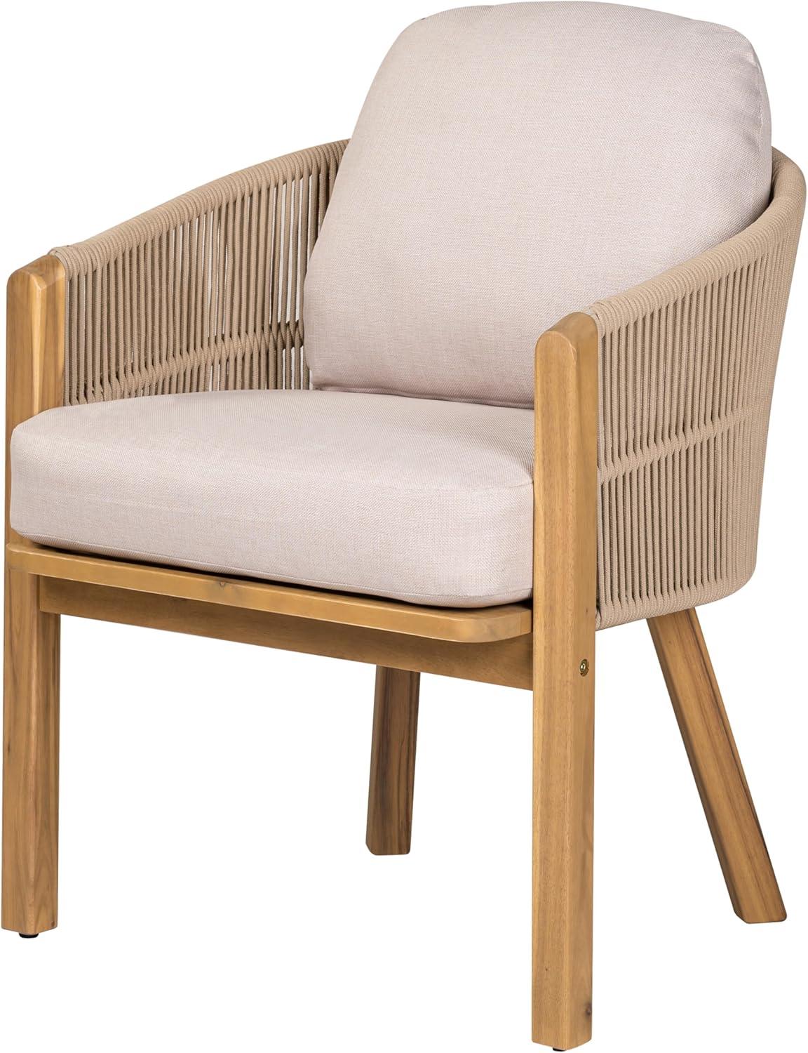 image:imageChristopher Knight Home Grotta Acacia Wood Patio Dining Chairs Set of 2 Wooden Outdoor Dining Armchair Set with Removable Cushions Outdoor Kitchen Side Chair with Woven Rope TeakBeige