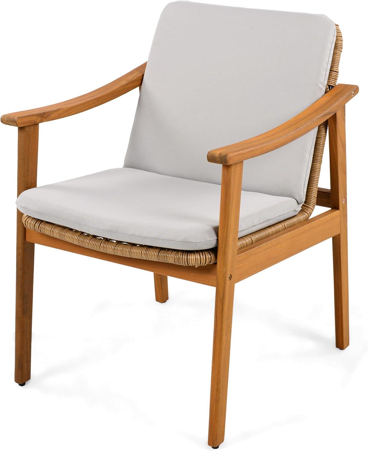 image:imageChristopher Knight Home Kiara Set of 2 Outdoor Dining Chairs Acacia Wood Patio Dining Room Chair with Waterproof Cushions PE Wicker Accent Chair Set Comfy Poolside Kitchen Chairs Teak GreyTeak Grey