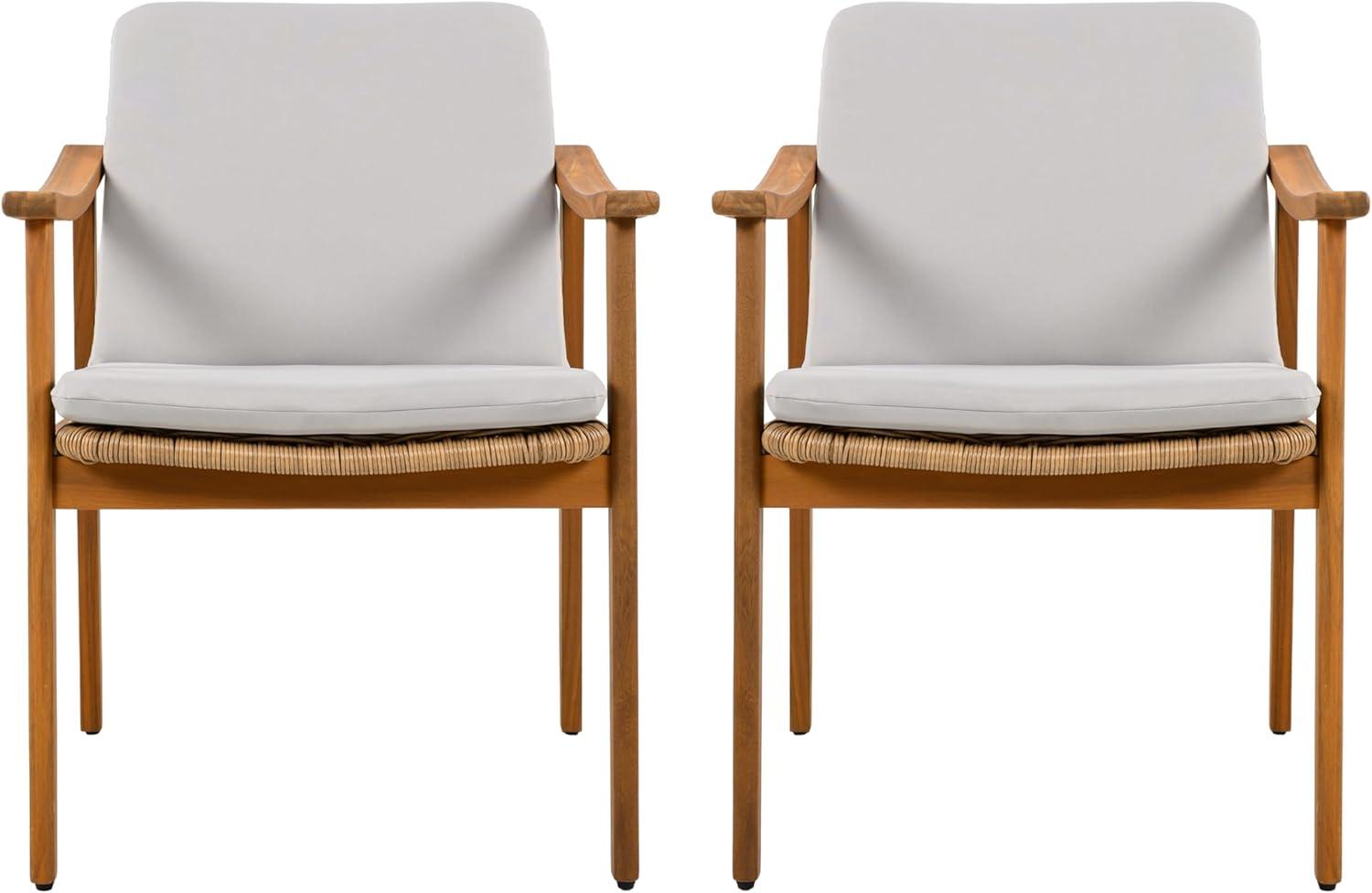 image:imageChristopher Knight Home Kiara Set of 2 Outdoor Dining Chairs Acacia Wood Patio Dining Room Chair with Waterproof Cushions PE Wicker Accent Chair Set Comfy Poolside Kitchen Chairs Teak GreyTeak Grey