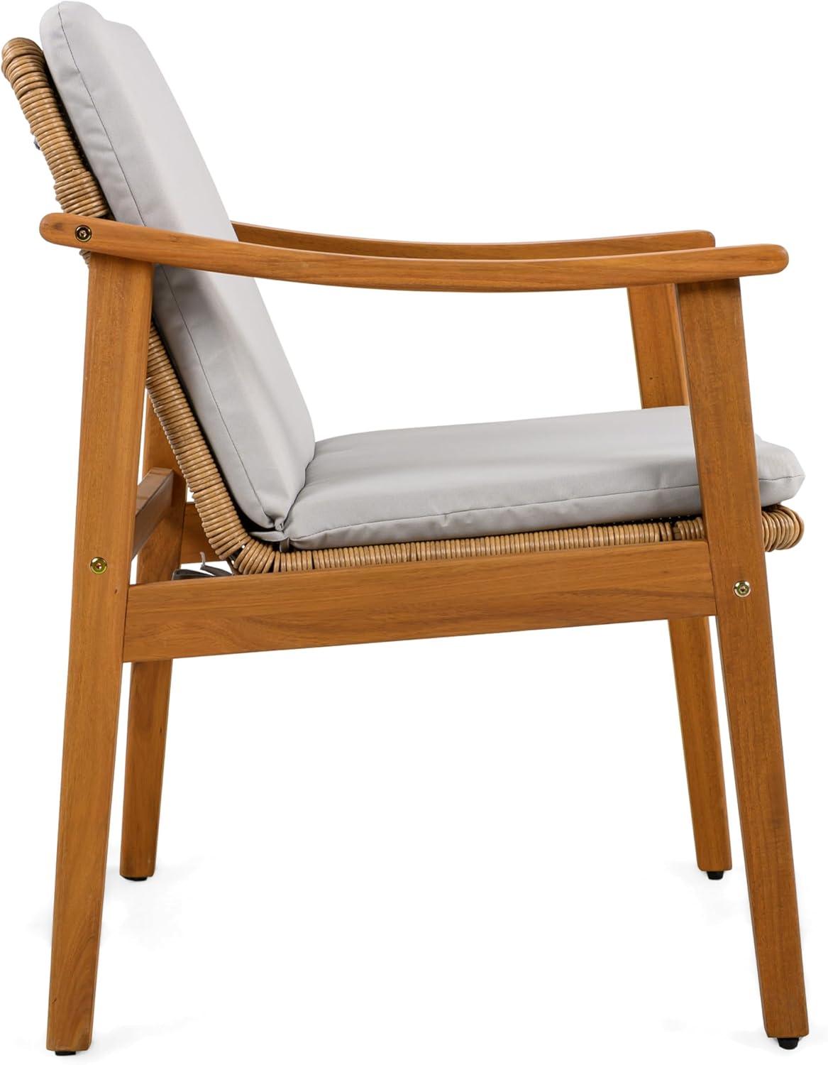 image:imageChristopher Knight Home Kiara Set of 2 Outdoor Dining Chairs Acacia Wood Patio Dining Room Chair with Waterproof Cushions PE Wicker Accent Chair Set Comfy Poolside Kitchen Chairs Teak GreyTeak Grey