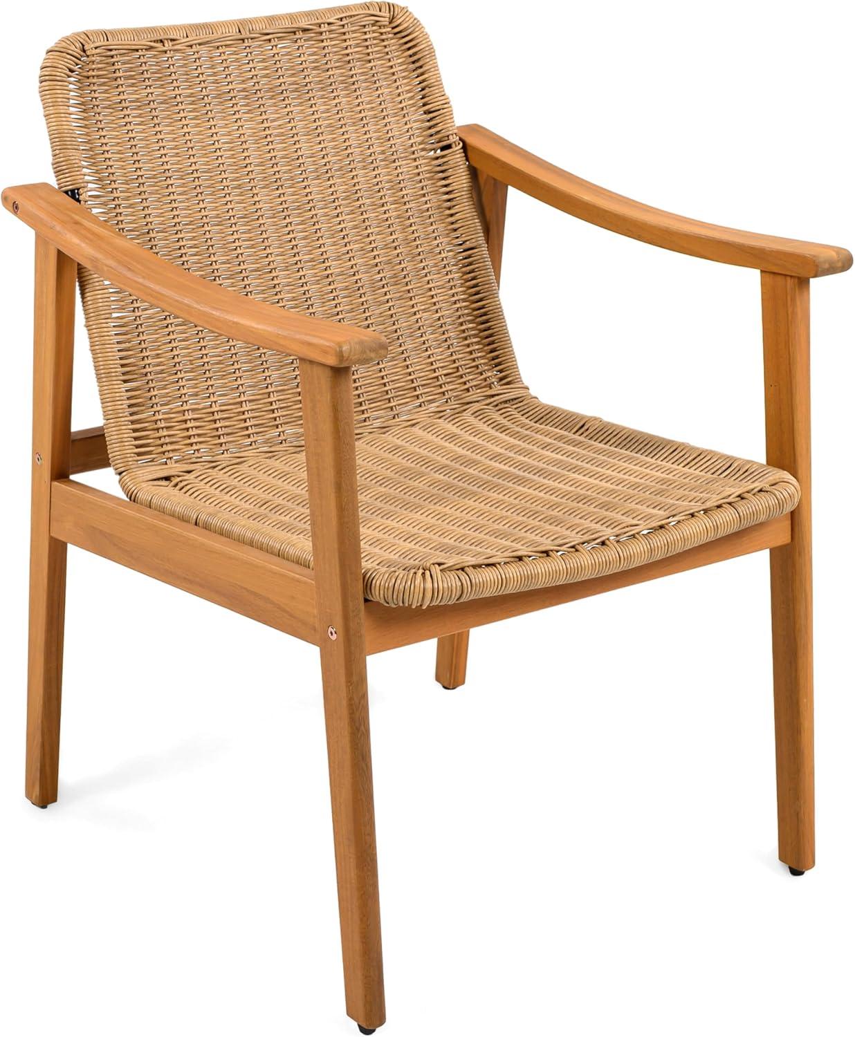 image:imageChristopher Knight Home Kiara Set of 2 Outdoor Dining Chairs Acacia Wood Patio Dining Room Chair with Waterproof Cushions PE Wicker Accent Chair Set Comfy Poolside Kitchen Chairs Teak GreyTeak Grey
