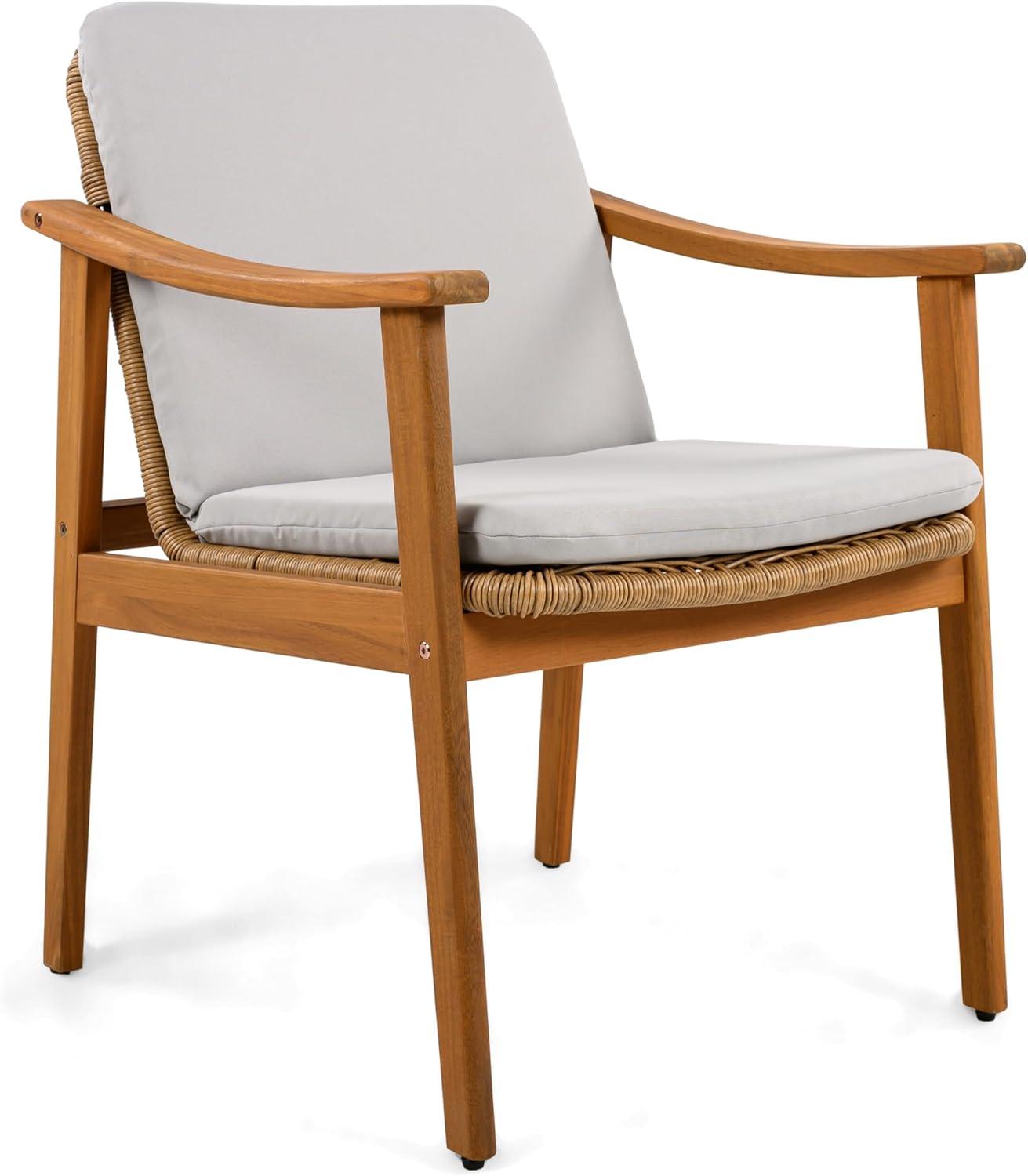 image:imageChristopher Knight Home Kiara Set of 2 Outdoor Dining Chairs Acacia Wood Patio Dining Room Chair with Waterproof Cushions PE Wicker Accent Chair Set Comfy Poolside Kitchen Chairs Teak GreyTeak Grey