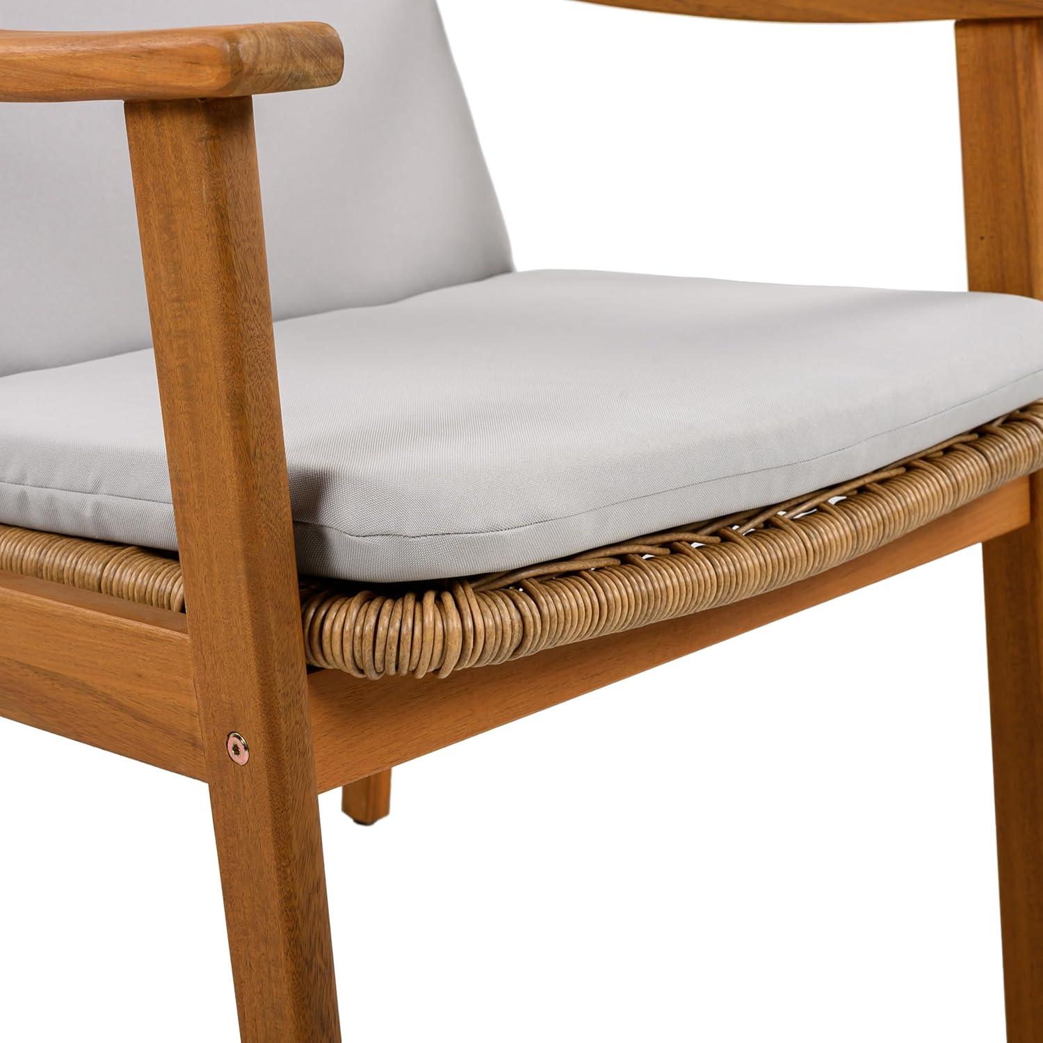 image:imageChristopher Knight Home Kiara Set of 2 Outdoor Dining Chairs Acacia Wood Patio Dining Room Chair with Waterproof Cushions PE Wicker Accent Chair Set Comfy Poolside Kitchen Chairs Teak GreyTeak Grey
