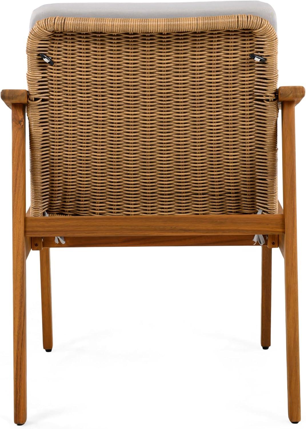 image:imageChristopher Knight Home Kiara Set of 2 Outdoor Dining Chairs Acacia Wood Patio Dining Room Chair with Waterproof Cushions PE Wicker Accent Chair Set Comfy Poolside Kitchen Chairs Teak GreyTeak Grey