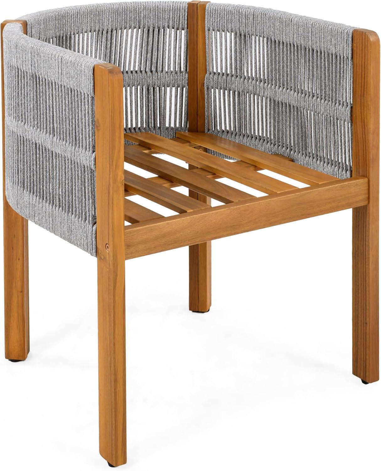 image:imageChristopher Knight Home Levi Set of 2 Outdoor Dining Chairs Acacia Wood Patio Dining Room Chair with Waterproof Cushions RopeWrapped Accents Comfy Poolside Kitchen Chairs Teak GreyTeak Grey