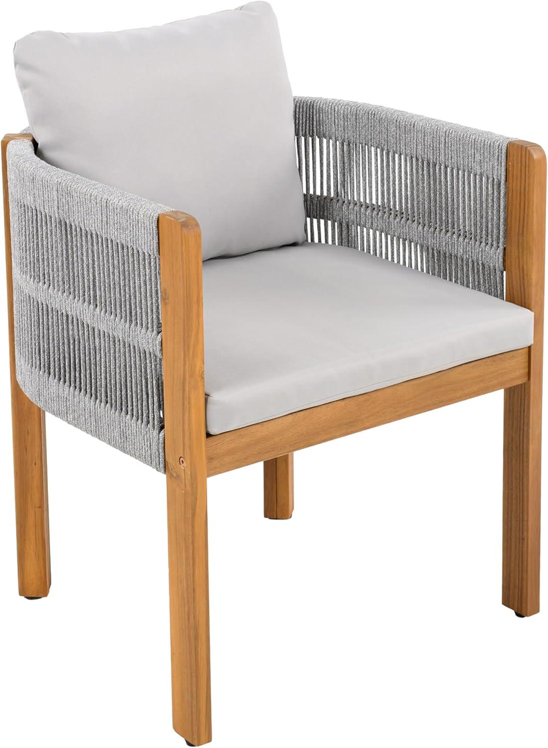 image:imageChristopher Knight Home Levi Set of 2 Outdoor Dining Chairs Acacia Wood Patio Dining Room Chair with Waterproof Cushions RopeWrapped Accents Comfy Poolside Kitchen Chairs Teak GreyTeak Grey