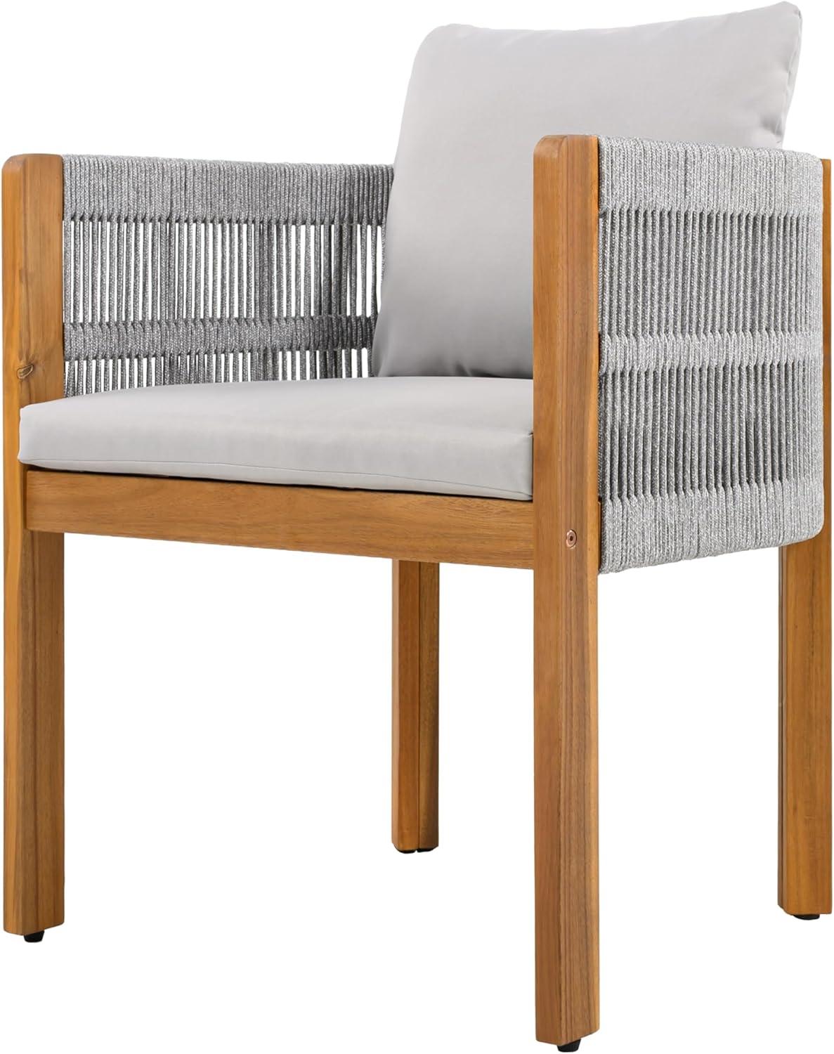 image:imageChristopher Knight Home Levi Set of 2 Outdoor Dining Chairs Acacia Wood Patio Dining Room Chair with Waterproof Cushions RopeWrapped Accents Comfy Poolside Kitchen Chairs Teak GreyTeak Grey