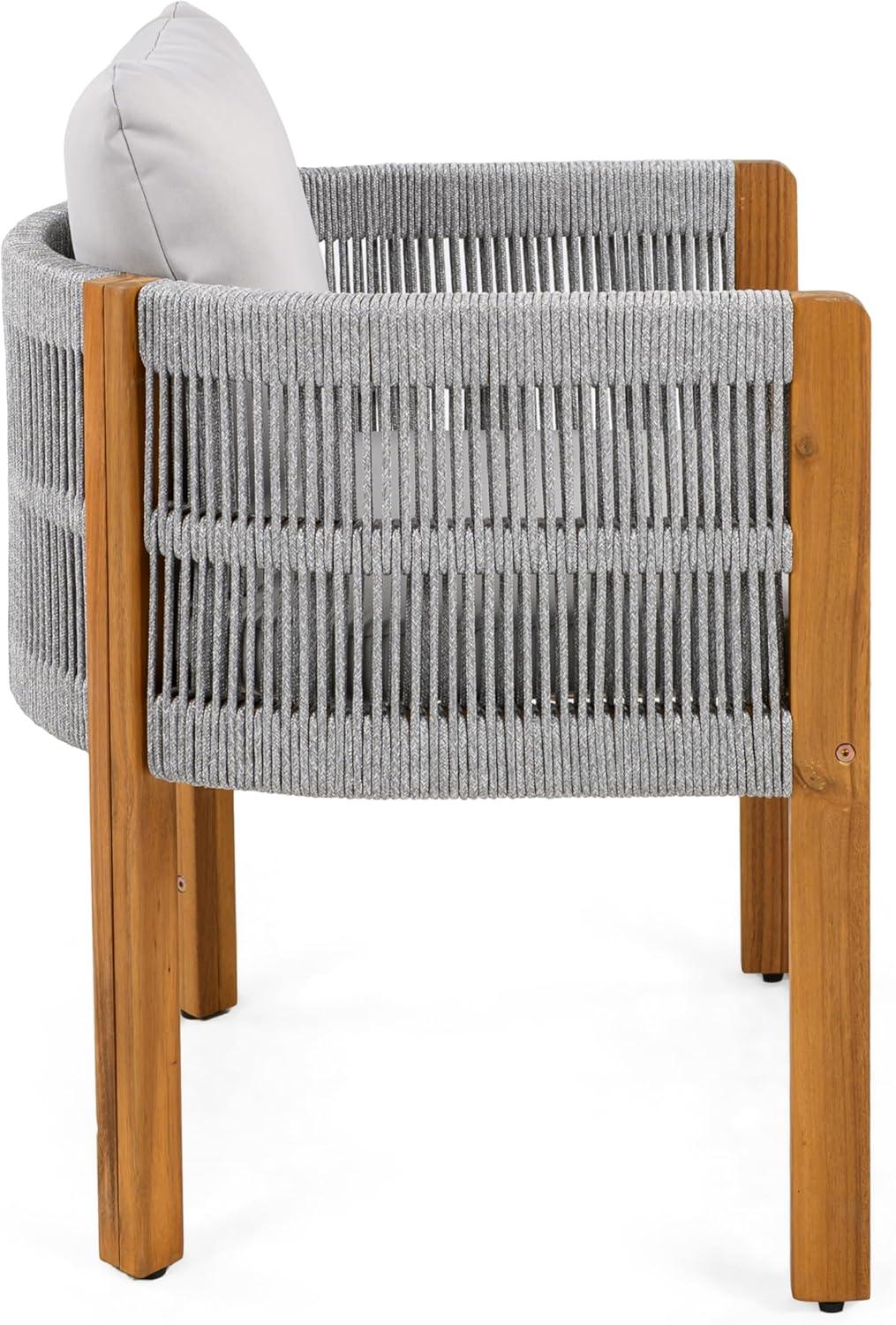 image:imageChristopher Knight Home Levi Set of 2 Outdoor Dining Chairs Acacia Wood Patio Dining Room Chair with Waterproof Cushions RopeWrapped Accents Comfy Poolside Kitchen Chairs Teak GreyTeak Grey