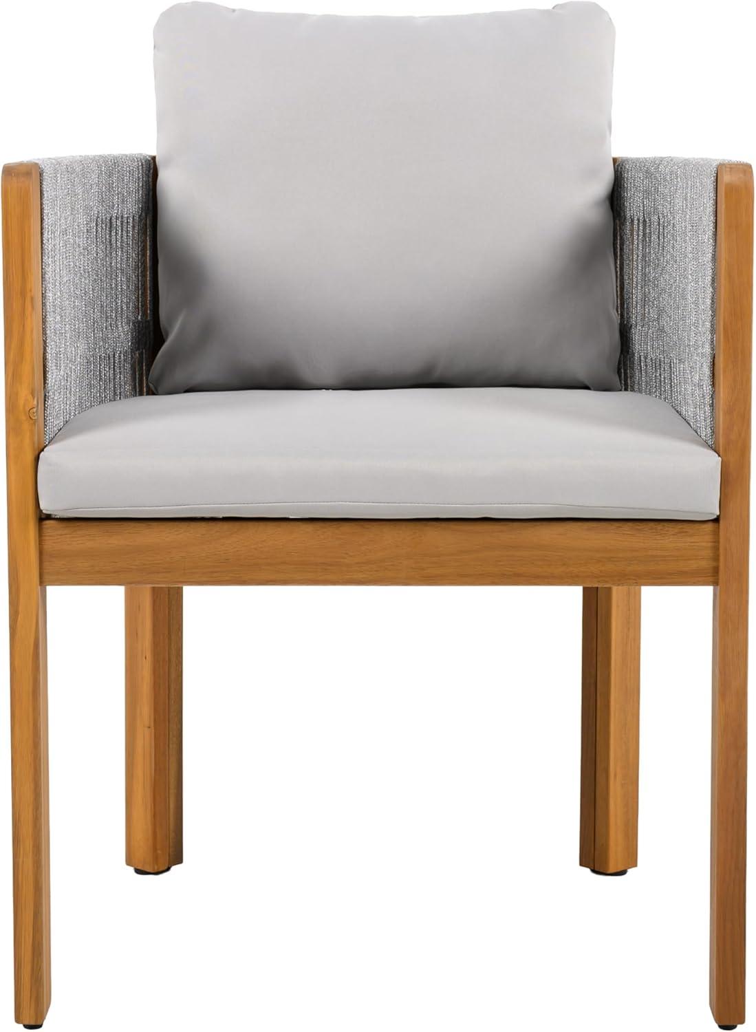 image:imageChristopher Knight Home Levi Set of 2 Outdoor Dining Chairs Acacia Wood Patio Dining Room Chair with Waterproof Cushions RopeWrapped Accents Comfy Poolside Kitchen Chairs Teak GreyTeak Grey