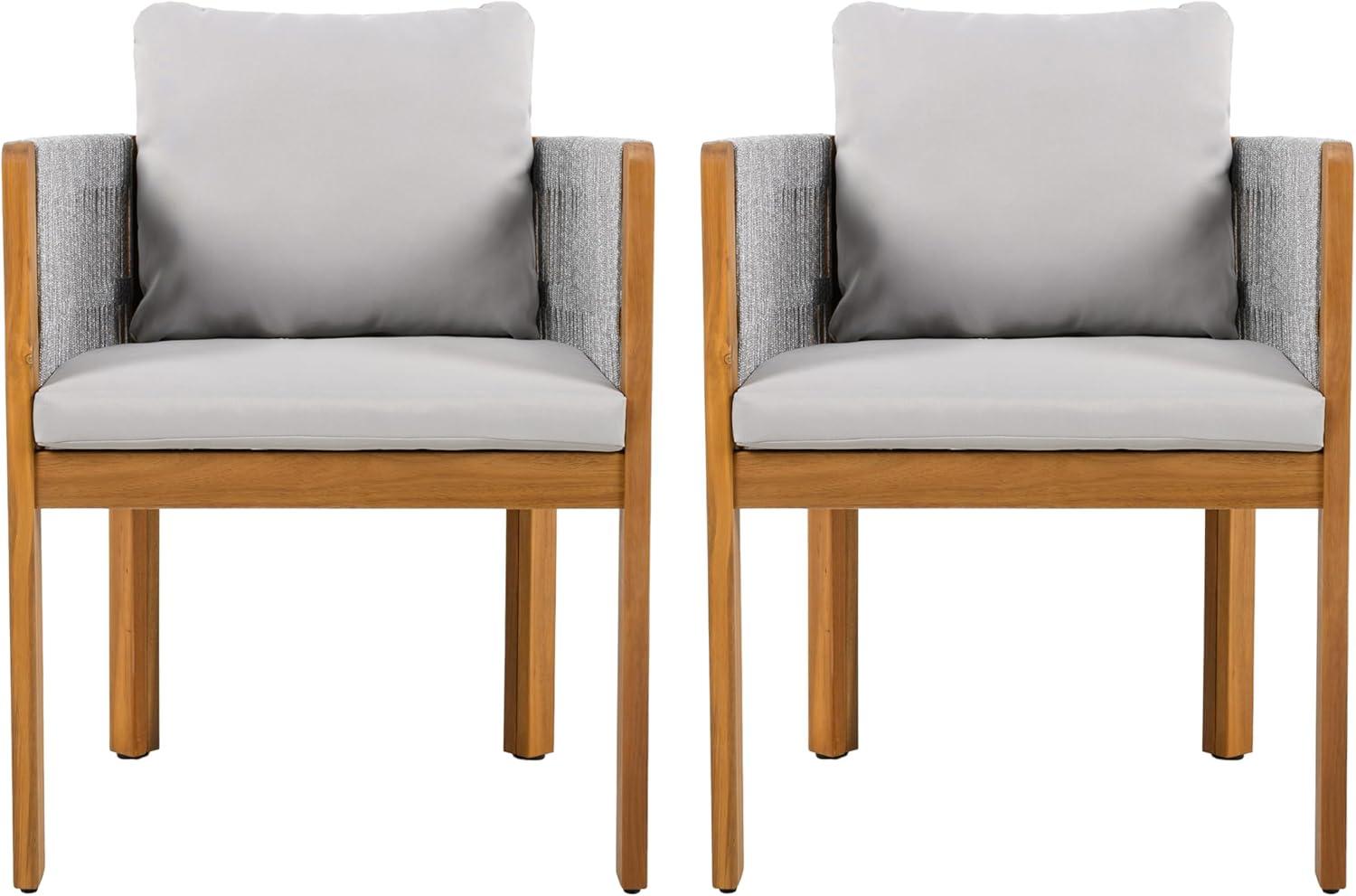 image:imageChristopher Knight Home Levi Set of 2 Outdoor Dining Chairs Acacia Wood Patio Dining Room Chair with Waterproof Cushions RopeWrapped Accents Comfy Poolside Kitchen Chairs Teak GreyTeak Grey