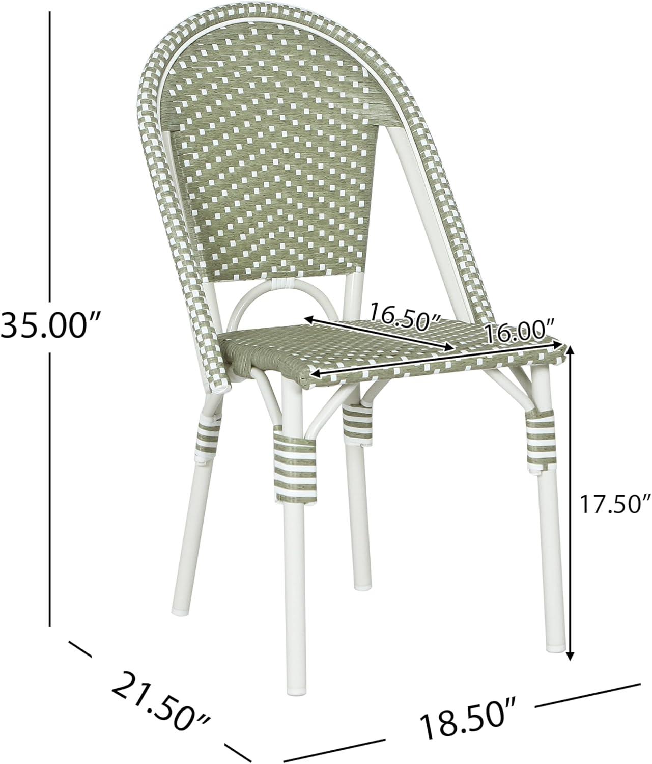image:imageChristopher Knight Home Philomena Outdoor French Bistro Chairs Set of 2 Aluminum Patio Dining Chairs Set of 2 PE Rattan Patio Furniture Amrless Accent Chair for GardenBackyardBalcony GreenWhite