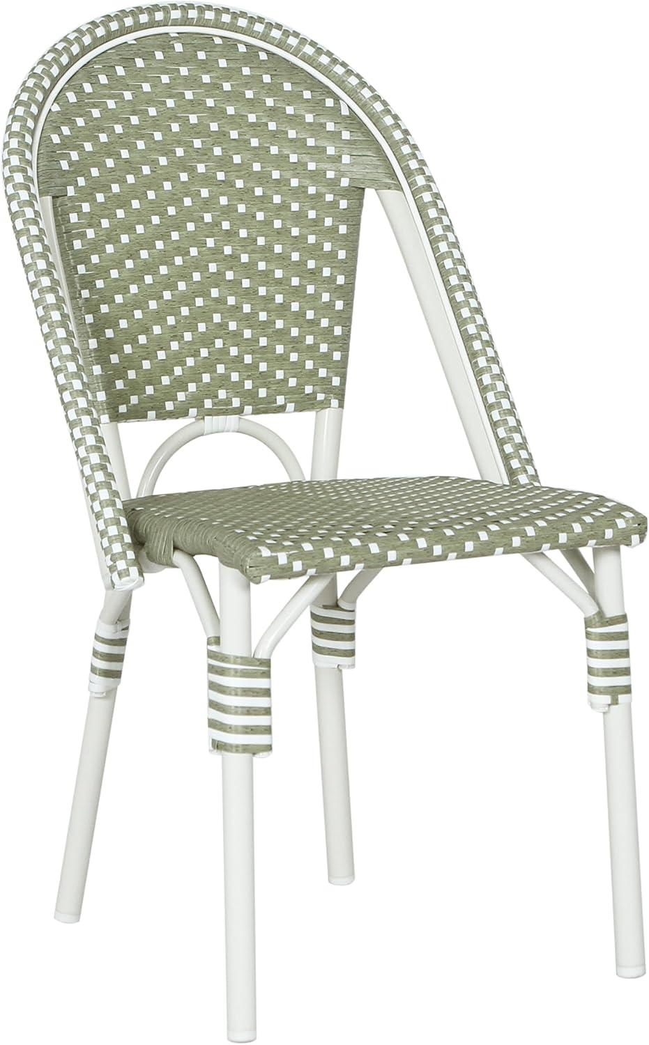 image:imageChristopher Knight Home Philomena Outdoor French Bistro Chairs Set of 2 Aluminum Patio Dining Chairs Set of 2 PE Rattan Patio Furniture Amrless Accent Chair for GardenBackyardBalcony GreenWhite