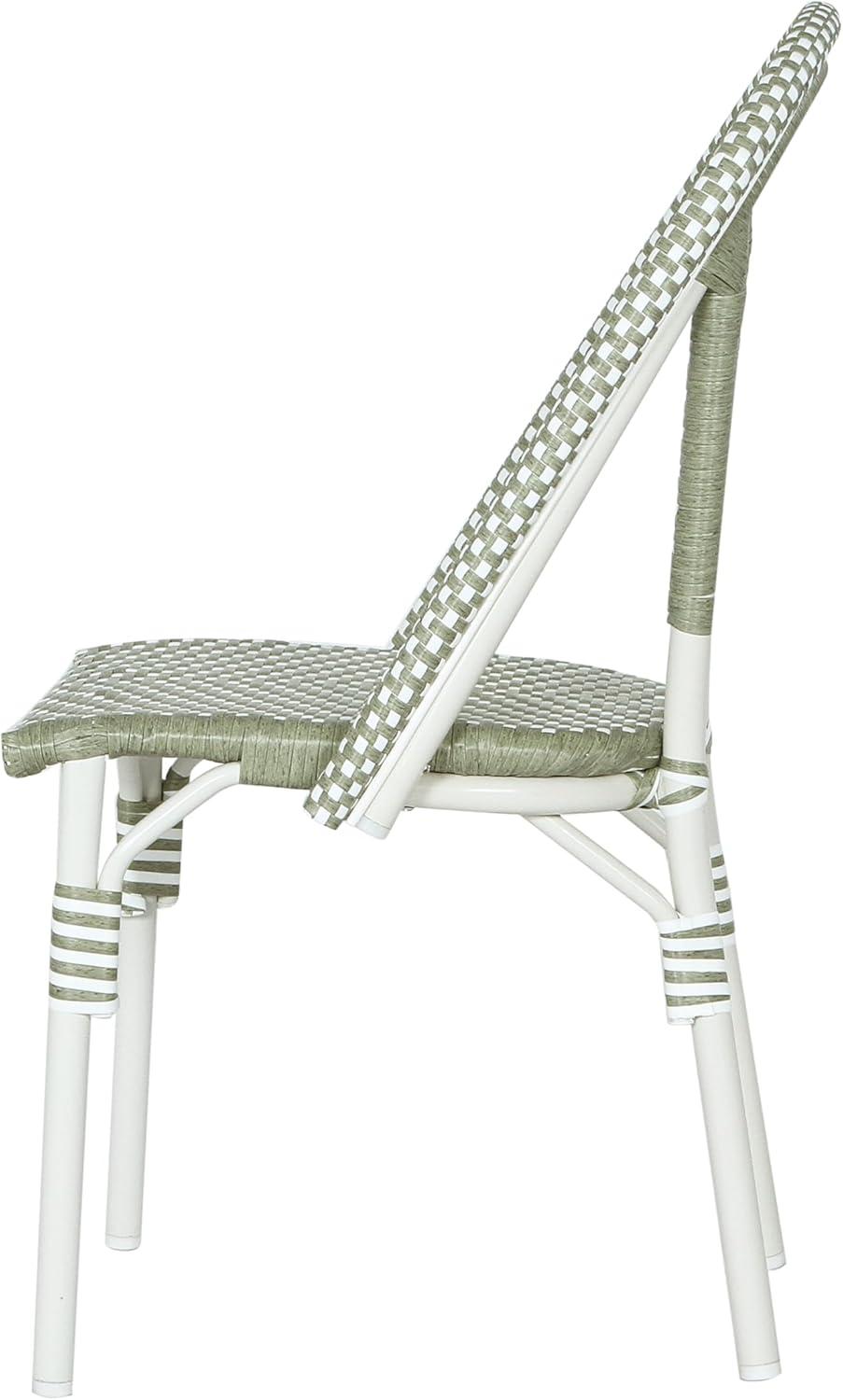 image:imageChristopher Knight Home Philomena Outdoor French Bistro Chairs Set of 2 Aluminum Patio Dining Chairs Set of 2 PE Rattan Patio Furniture Amrless Accent Chair for GardenBackyardBalcony GreenWhite