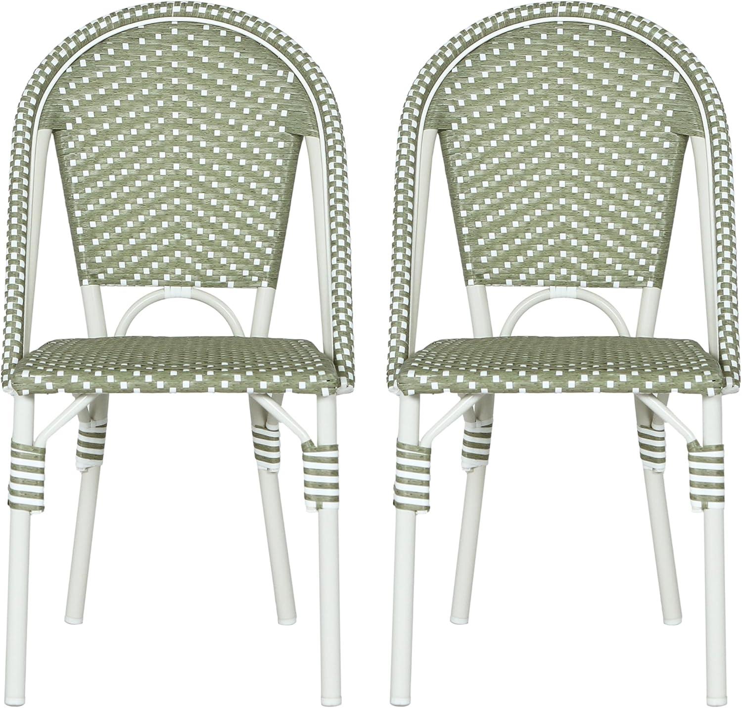 image:imageChristopher Knight Home Philomena Outdoor French Bistro Chairs Set of 2 Aluminum Patio Dining Chairs Set of 2 PE Rattan Patio Furniture Amrless Accent Chair for GardenBackyardBalcony GreenWhite