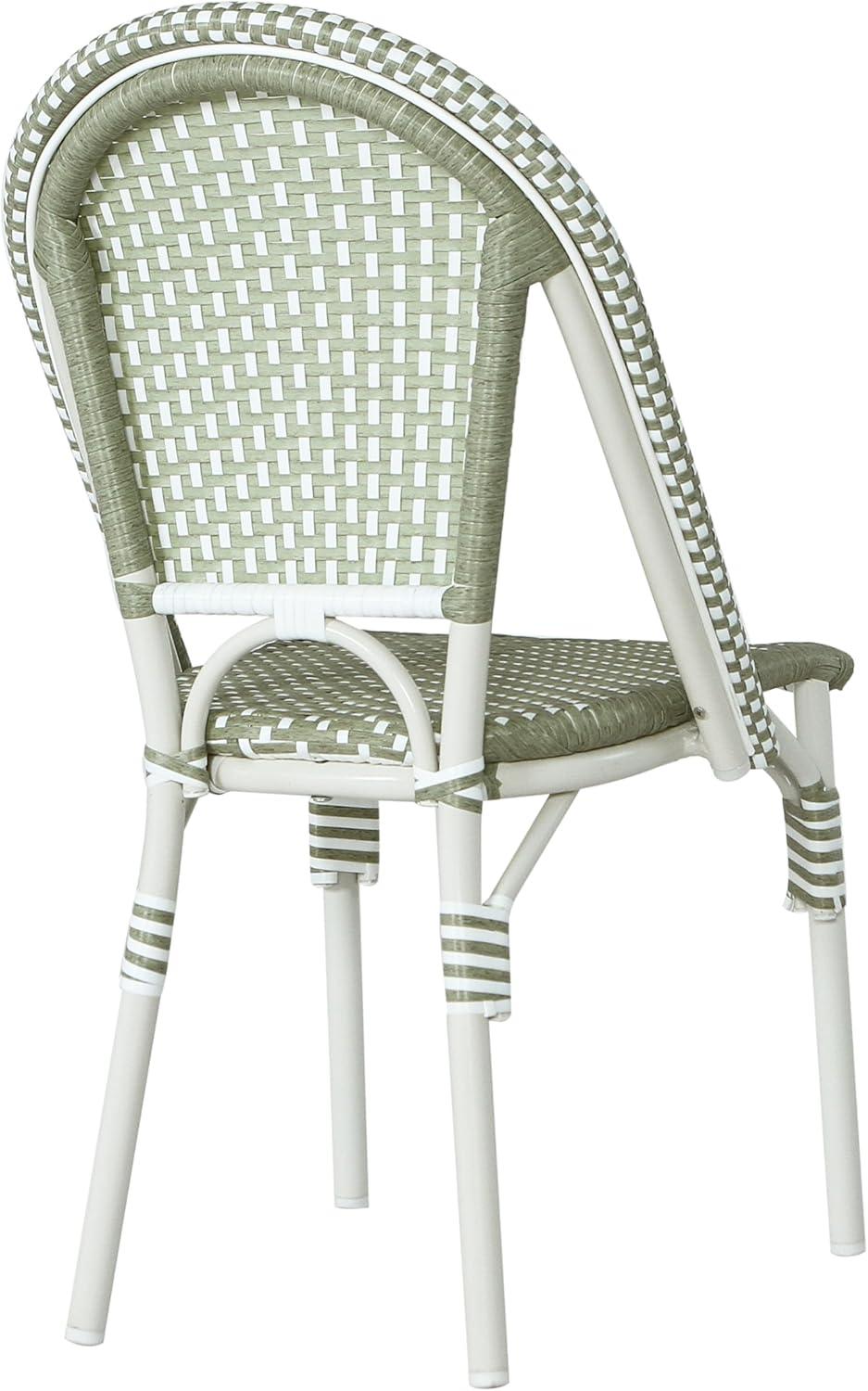 image:imageChristopher Knight Home Philomena Outdoor French Bistro Chairs Set of 2 Aluminum Patio Dining Chairs Set of 2 PE Rattan Patio Furniture Amrless Accent Chair for GardenBackyardBalcony GreenWhite