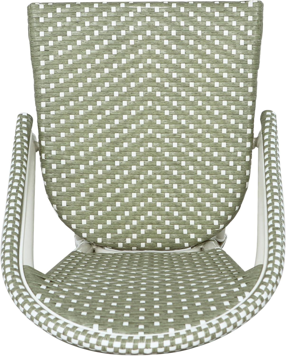image:imageChristopher Knight Home Philomena Outdoor French Bistro Chairs Set of 2 Aluminum Patio Dining Chairs Set of 2 PE Rattan Patio Furniture Amrless Accent Chair for GardenBackyardBalcony GreenWhite