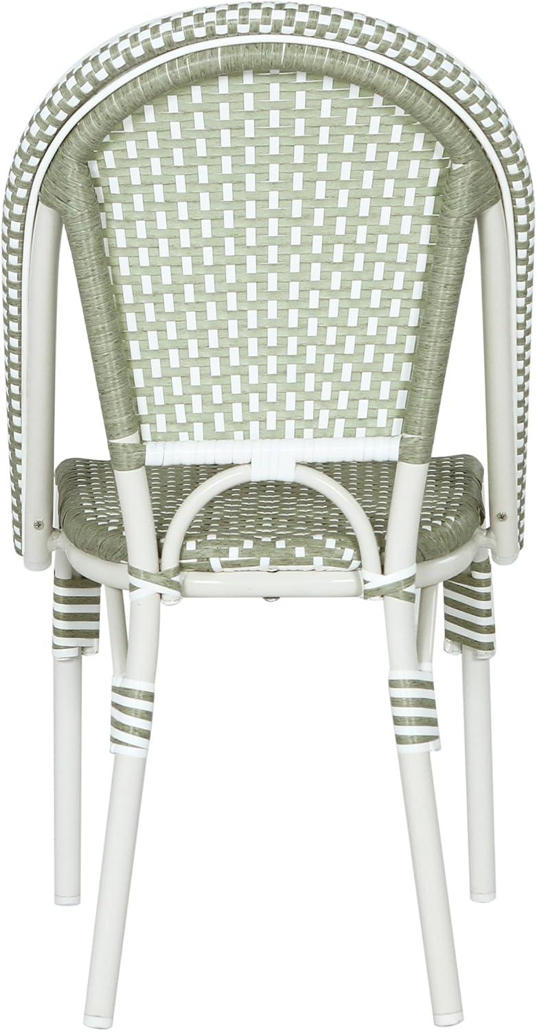 image:imageChristopher Knight Home Philomena Outdoor French Bistro Chairs Set of 2 Aluminum Patio Dining Chairs Set of 2 PE Rattan Patio Furniture Amrless Accent Chair for GardenBackyardBalcony GreenWhite