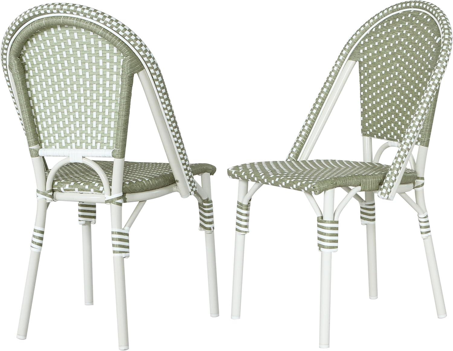 image:imageChristopher Knight Home Philomena Outdoor French Bistro Chairs Set of 2 Aluminum Patio Dining Chairs Set of 2 PE Rattan Patio Furniture Amrless Accent Chair for GardenBackyardBalcony GreenWhite