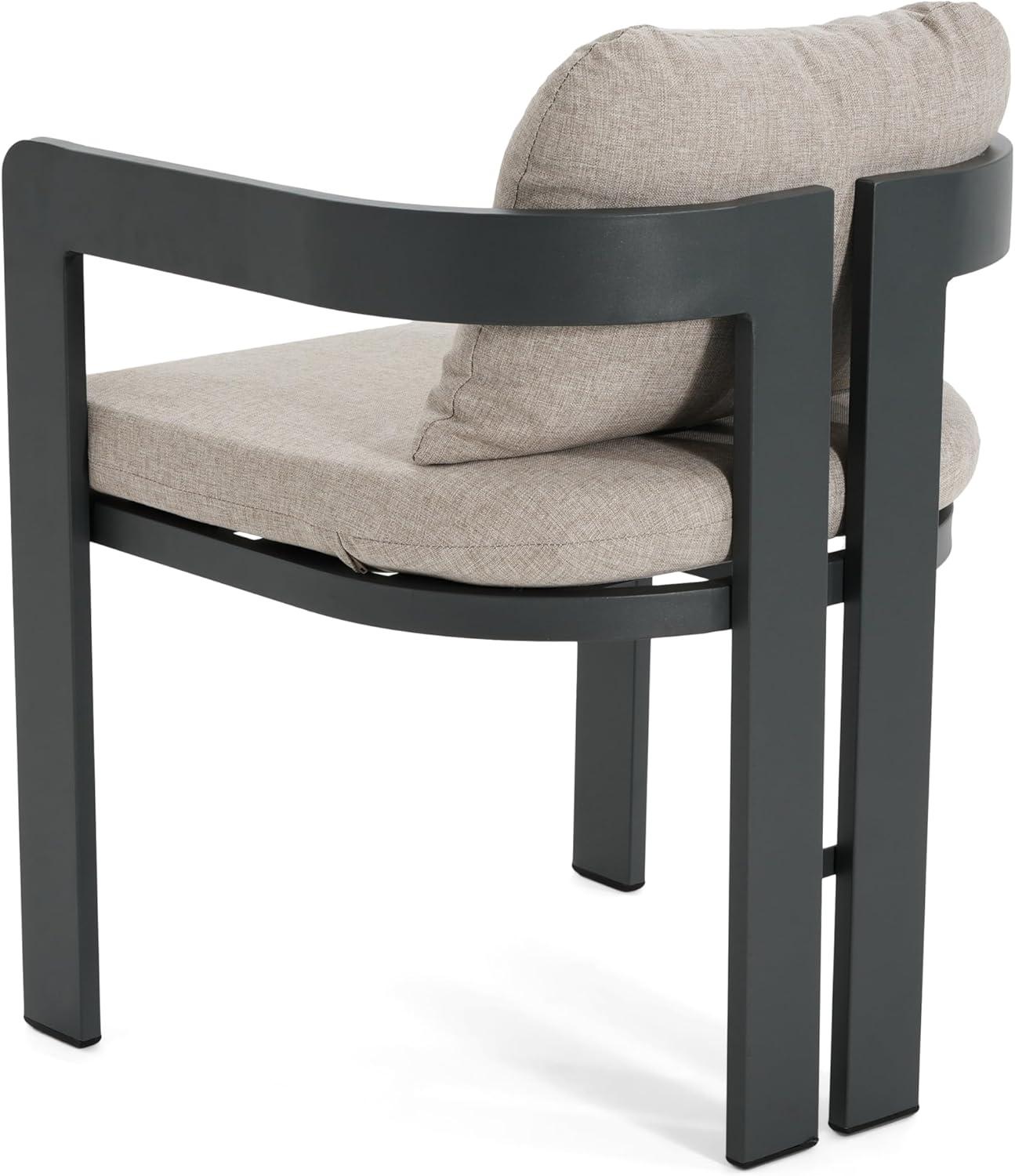 image:imageChristopher Knight Home Pula Patio Dining Chairs Set of 2 Aluminum Outdoor Dining Room Chair Set with Removable Seat and Back Cushion Metal Barrel Chair for Poolside Outdoor Dinner BlackGrayBlackbeige