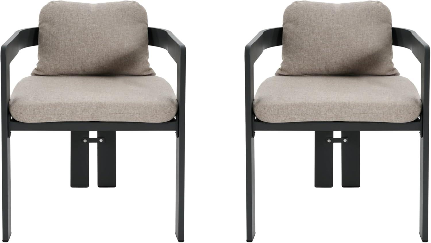 image:imageChristopher Knight Home Pula Patio Dining Chairs Set of 2 Aluminum Outdoor Dining Room Chair Set with Removable Seat and Back Cushion Metal Barrel Chair for Poolside Outdoor Dinner BlackGrayBlackbeige