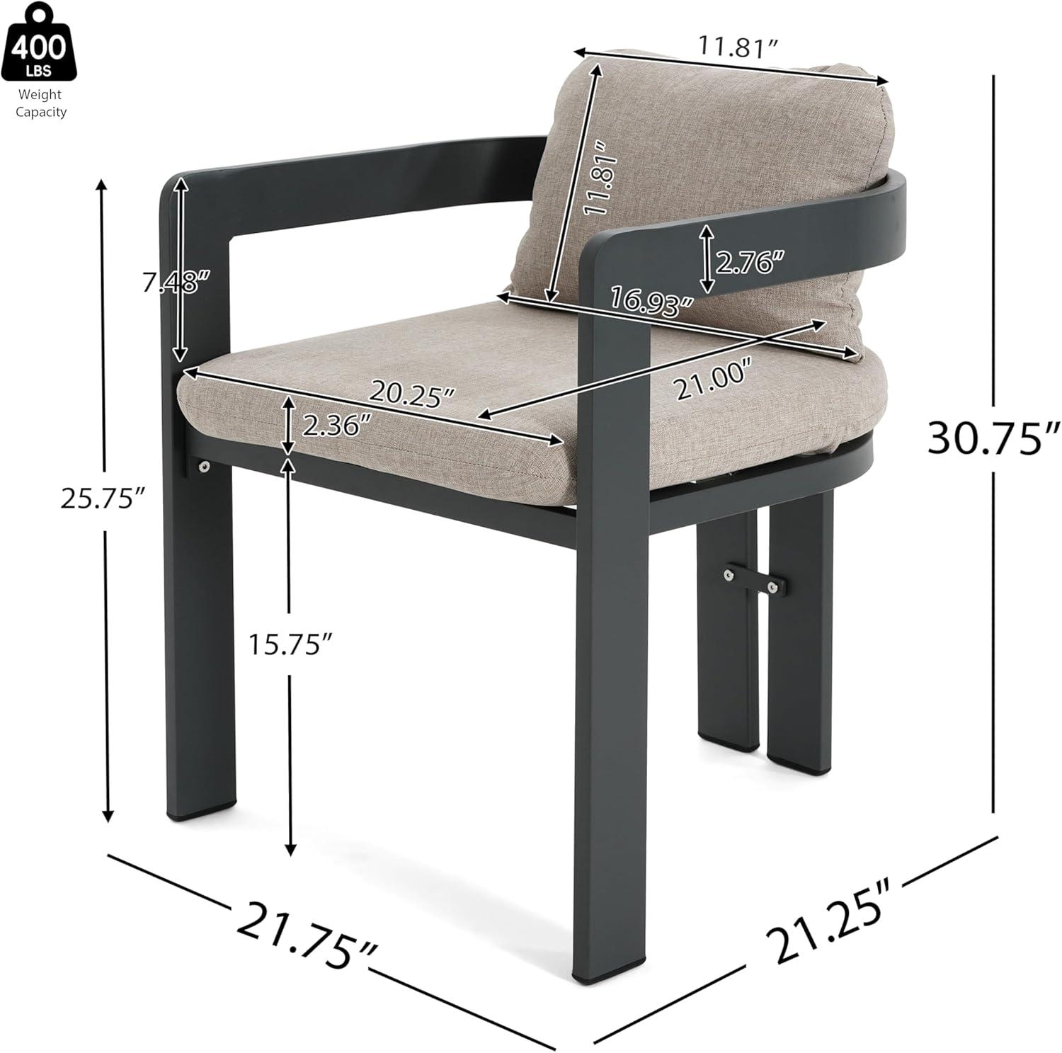 image:imageChristopher Knight Home Pula Patio Dining Chairs Set of 2 Aluminum Outdoor Dining Room Chair Set with Removable Seat and Back Cushion Metal Barrel Chair for Poolside Outdoor Dinner BlackGrayBlackbeige