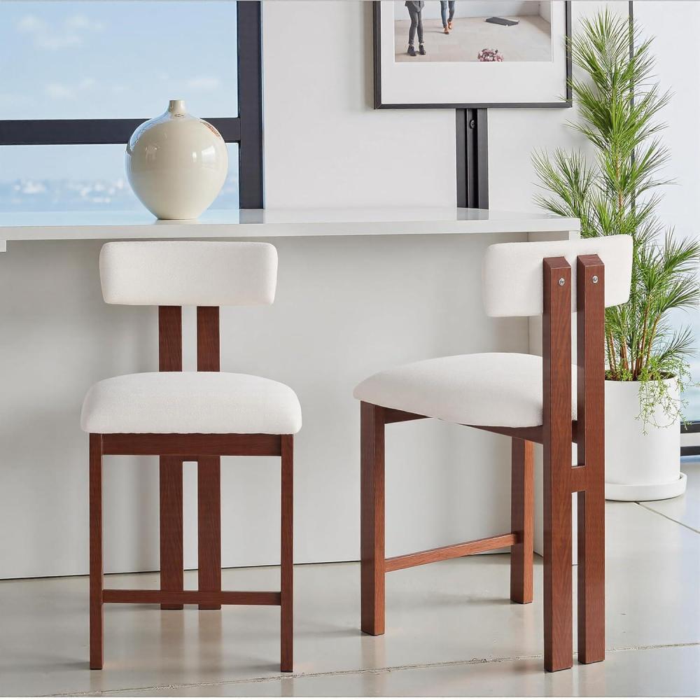 image:imageChristopher Knight Home Marin Modern Upholstered Counter Stool Set of 2 Armless Counter Height Bar Stool Set of 2 with Metal Frame Fabric Bar Stool with Footrest for Kitchen Island NaturalWhiteWalnutwhite