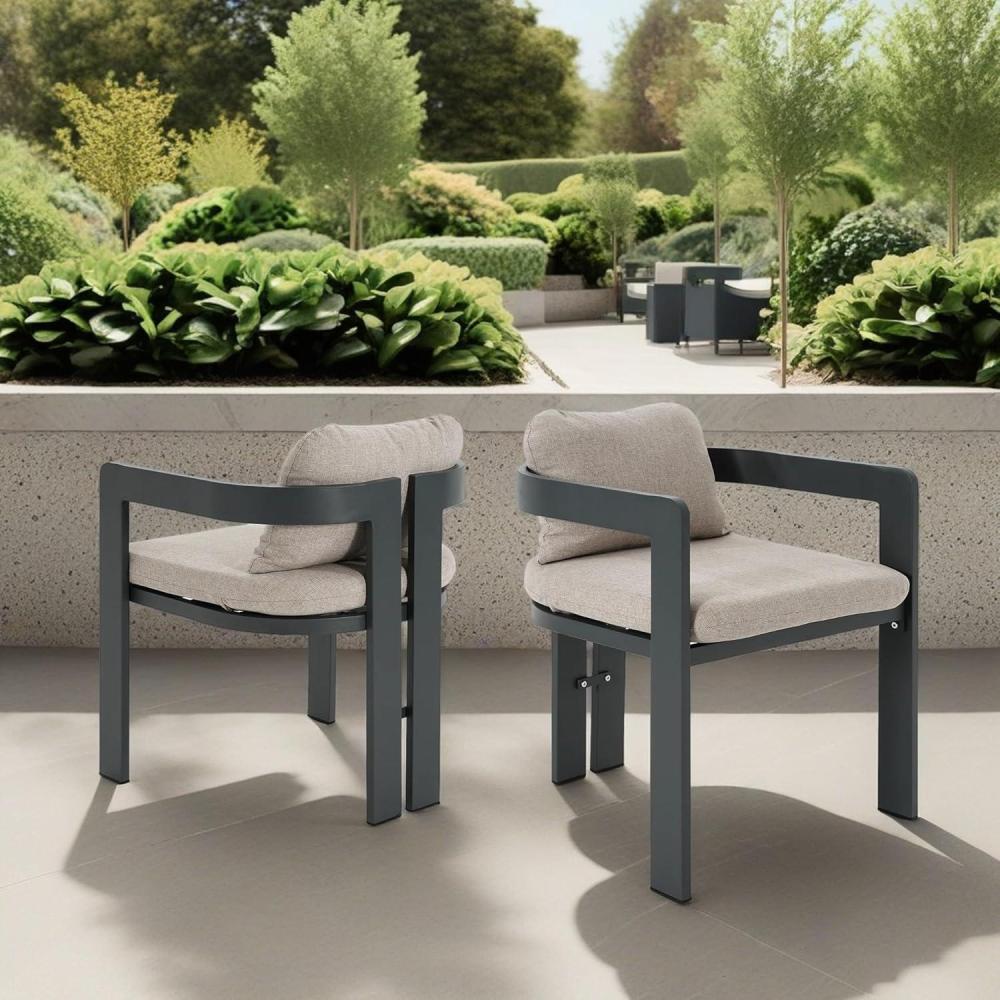 image:imageChristopher Knight Home Pula Patio Dining Chairs Set of 2 Aluminum Outdoor Dining Room Chair Set with Removable Seat and Back Cushion Metal Barrel Chair for Poolside Outdoor Dinner BlackGrayBlackbeige