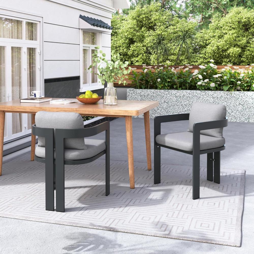 image:imageChristopher Knight Home Pula Patio Dining Chairs Set of 2 Aluminum Outdoor Dining Room Chair Set with Removable Seat and Back Cushion Metal Barrel Chair for Poolside Outdoor Dinner BlackGrayBlackgray