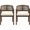 Christopher Knight Home Faritel Modern Wooden Dining Chairs Set of 2, Fabric Upholstered Kitchen Side Armchairs, Living Room Comfy Reading Chair with Curved Rattan Back, Natural Oak+Beige(Walnut Brown+beige)
